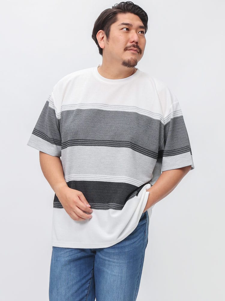 PLEGGI (プレッジ) ポップコーンボーダー クルーネック 半袖 Tシャツ 64434812