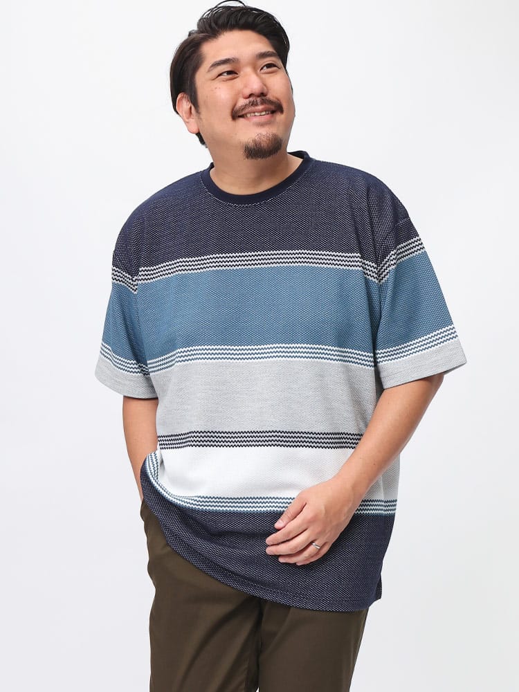 PLEGGI (プレッジ) ポップコーンボーダー クルーネック 半袖 Tシャツ 64434812