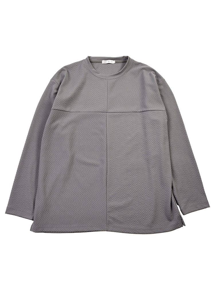 長袖 Ｔシャツ ヘリンボーン フロント十字切替 トップス ロンT 大きいサイズ メンズ