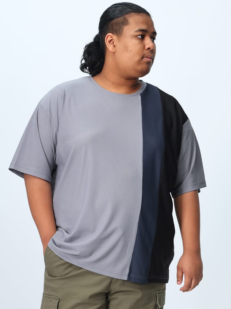 在庫処分 返品交換不可 半袖 Tシャツ ジャガード 切り替え クルーネック トップス クルー 春夏 大きいサイズ メンズ