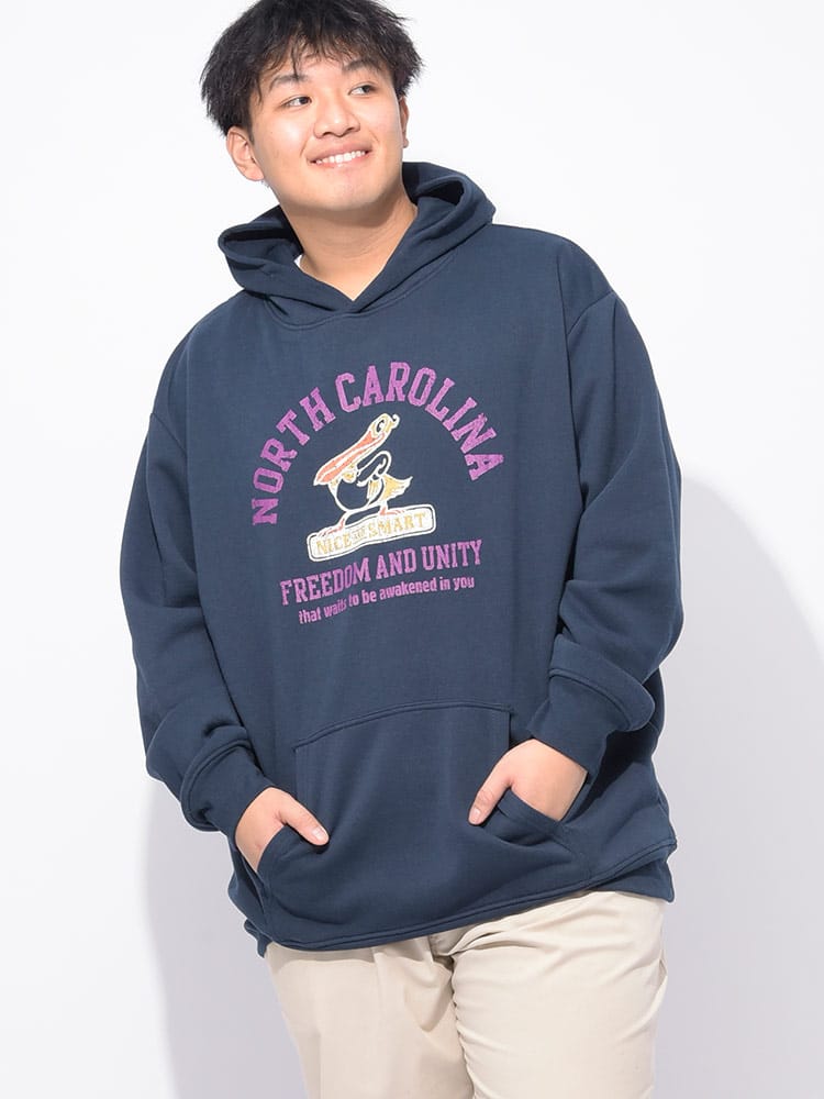 パーカー 裏起毛 カレッジプリント プルオーバートップス  フード 秋 冬 大きいサイズ メンズ