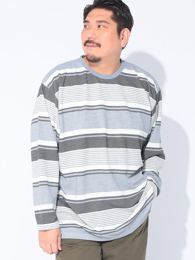 長袖 Tシャツ ポップコーンランダムボーダー クルーネック ロンT プルオーバー 大きいサイズ メンズ