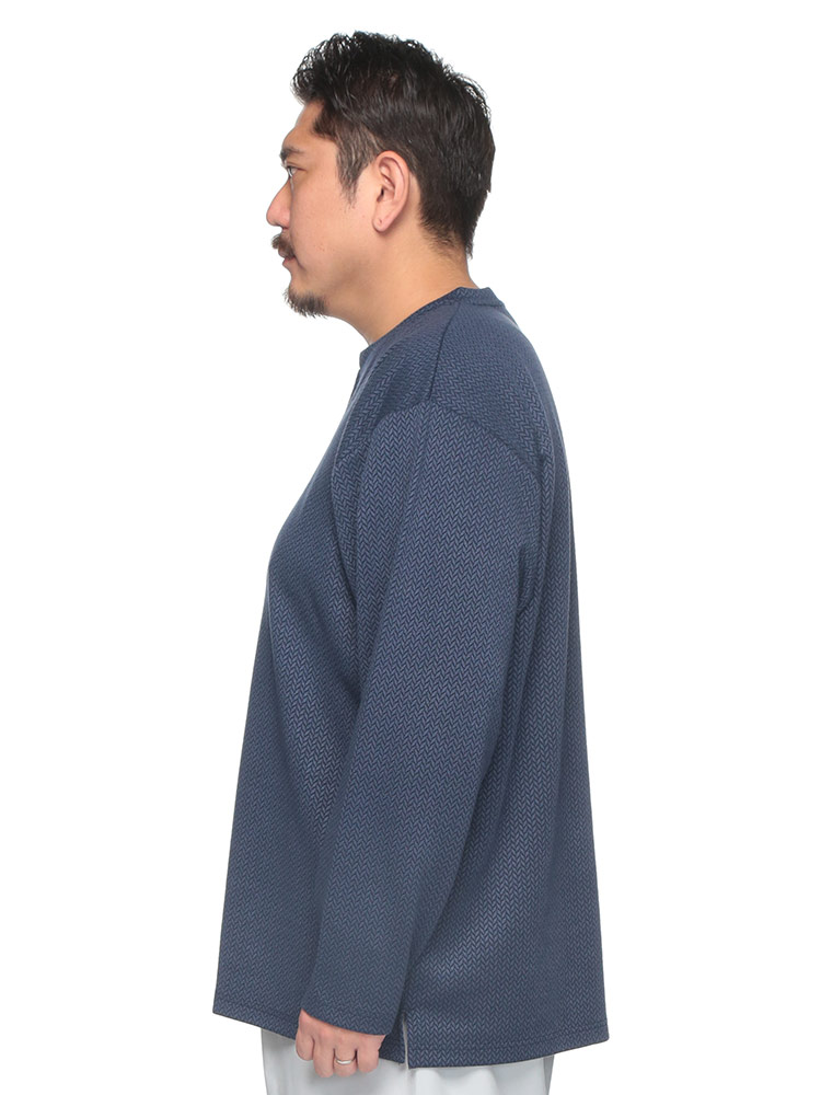 【正規品】 長袖 Tシャツ リーフジャガードストライプ レイヤード風 トップス