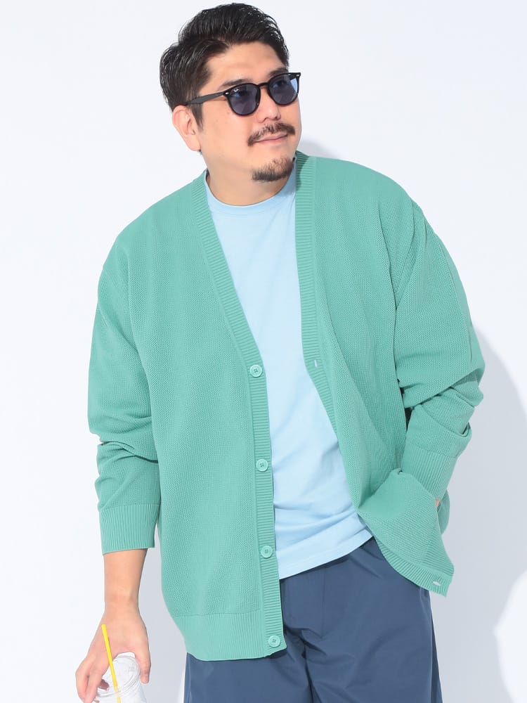 カーディガン ふわかる エアーニット 鹿の子編み Vネック 羽織 薄手 無地 シンプル 大きいサイズ メンズ