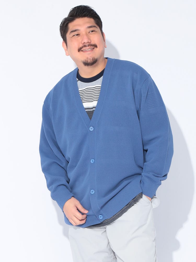 カーディガン ふわかる エアーニット 鹿の子編み Vネック 羽織 薄手 無地 シンプル 大きいサイズ メンズ