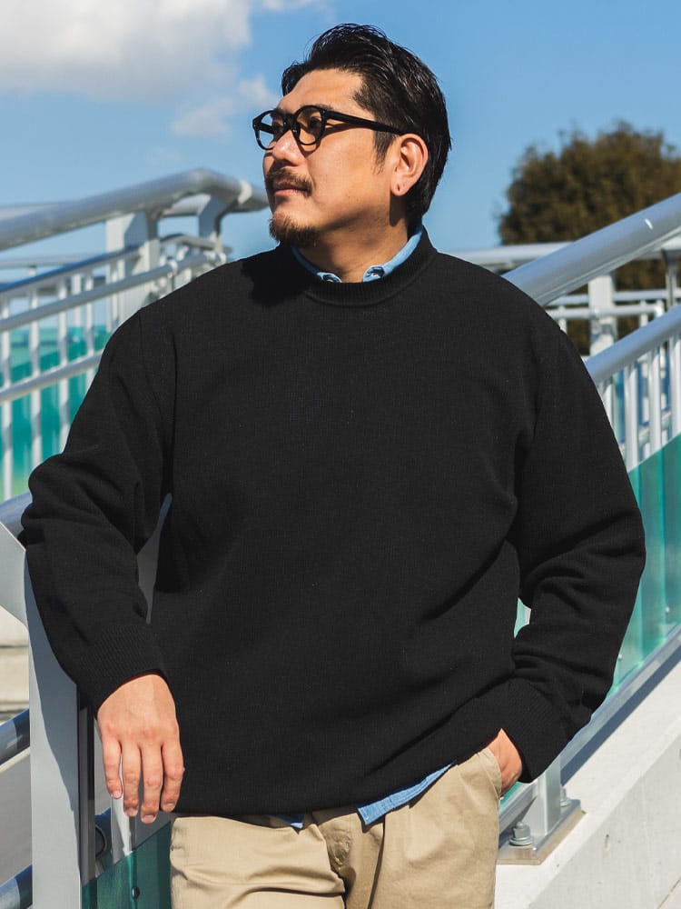 ニット ふわかる エアーニット 鹿の子編み クルーネック プルオーバー 長袖 伸びる 大きいサイズ メンズ