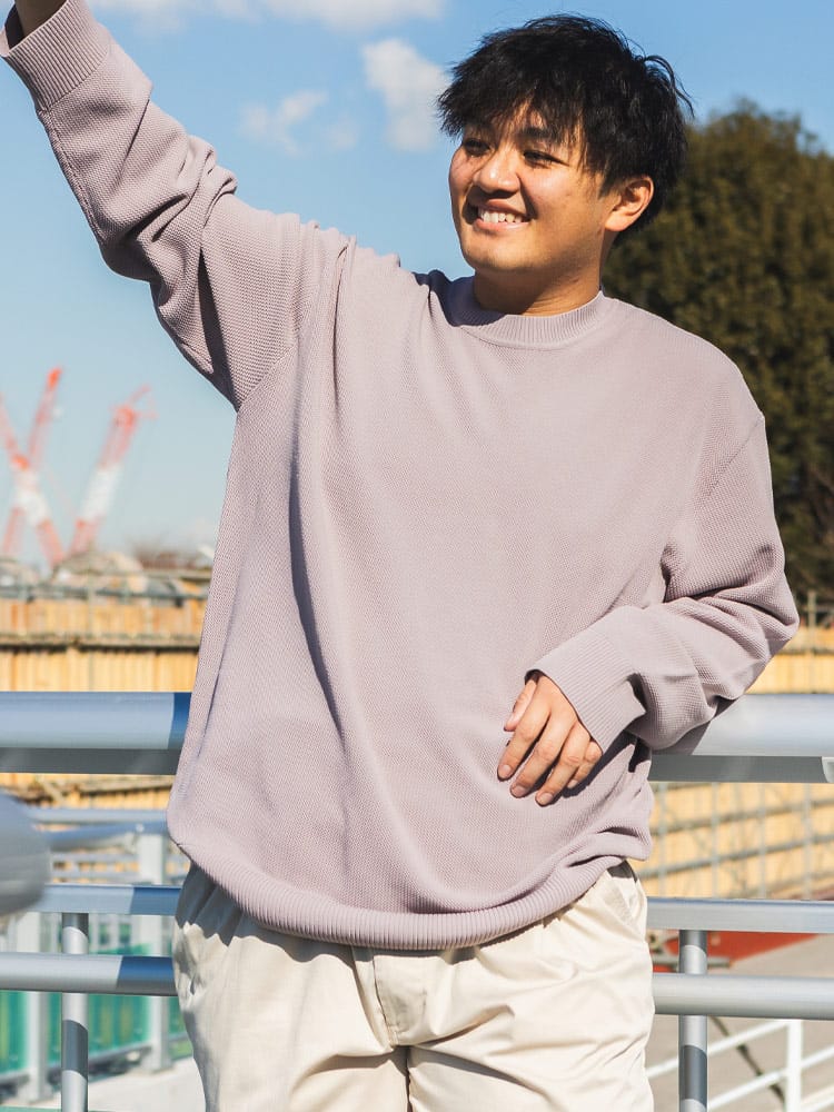 ニット ふわかる エアーニット 鹿の子編み クルーネック プルオーバー 長袖 伸びる 大きいサイズ メンズ