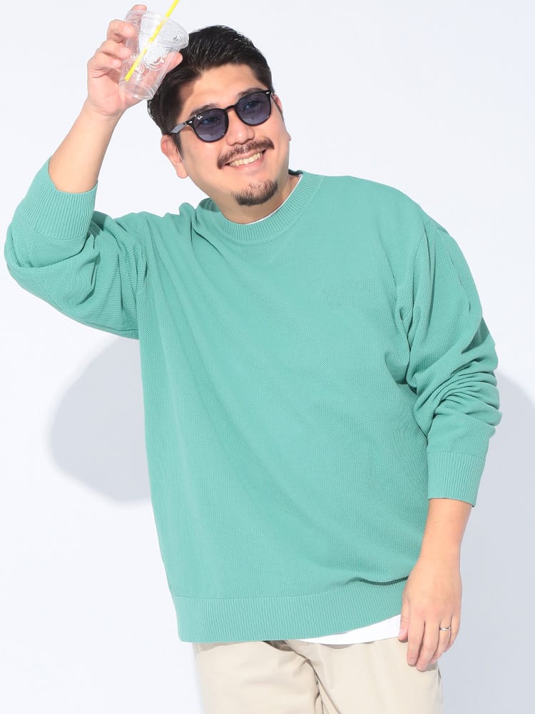 ニット ふわかる エアーニット 鹿の子編み クルーネック プルオーバー 長袖 伸びる 大きいサイズ メンズ