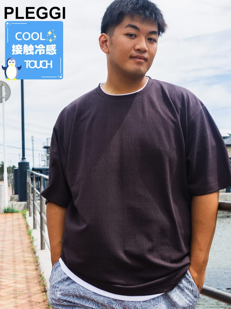 半袖 Tシャツ 接触冷感 かすれジャガード フェイクレイヤード トップス 涼しい クルーネック 春 夏 大きいサイズ メンズ