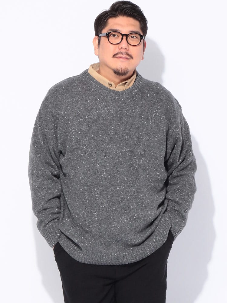 長袖 ニット 5G カラーネップ クルーネック トップス セーター プルオーバー 秋 冬 大きいサイズ メンズ