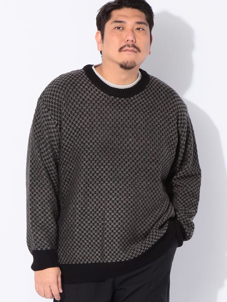 長袖 ニット 5G ジャガード クルーネック トップス セーター プルオーバー 秋 冬 大きいサイズ メンズ