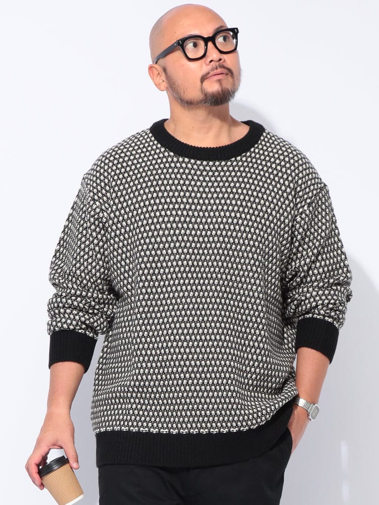 長袖 ニット 5G ジャガード クルーネック トップス セーター プルオーバー 秋 冬 大きいサイズ メンズ