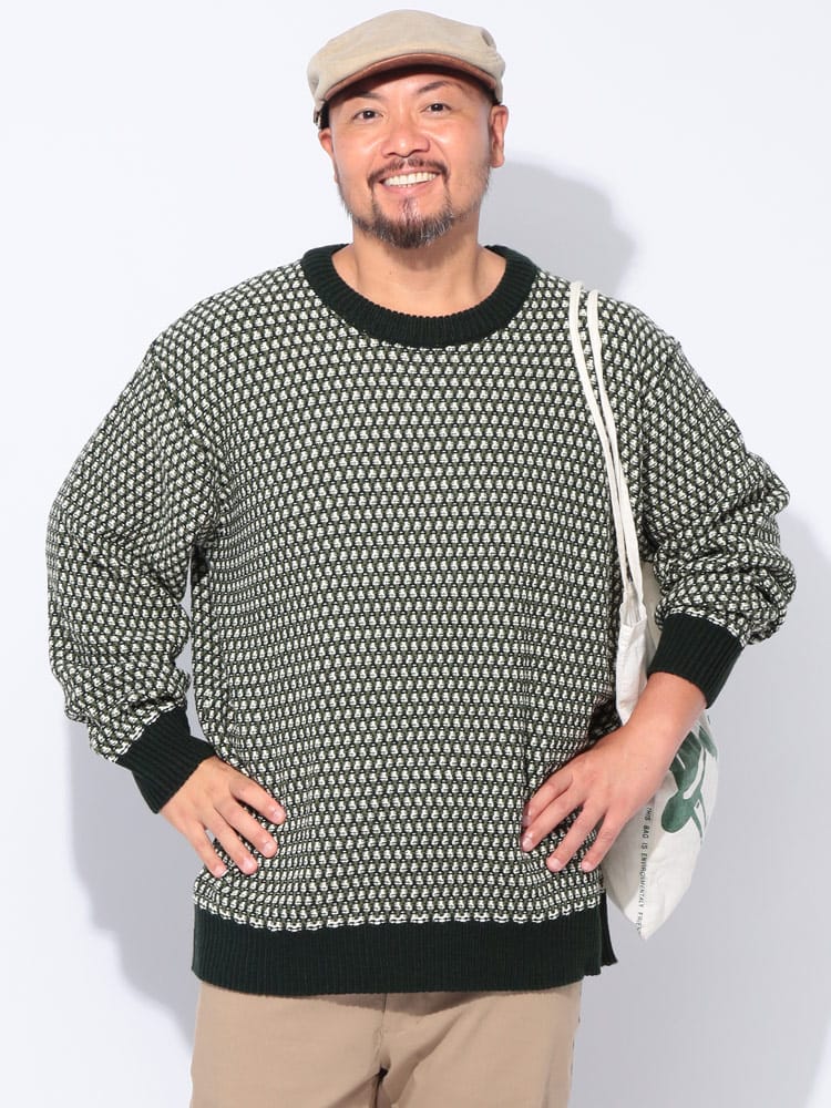 長袖 ニット 5G ジャガード クルーネック トップス セーター プルオーバー 秋 冬 大きいサイズ メンズ
