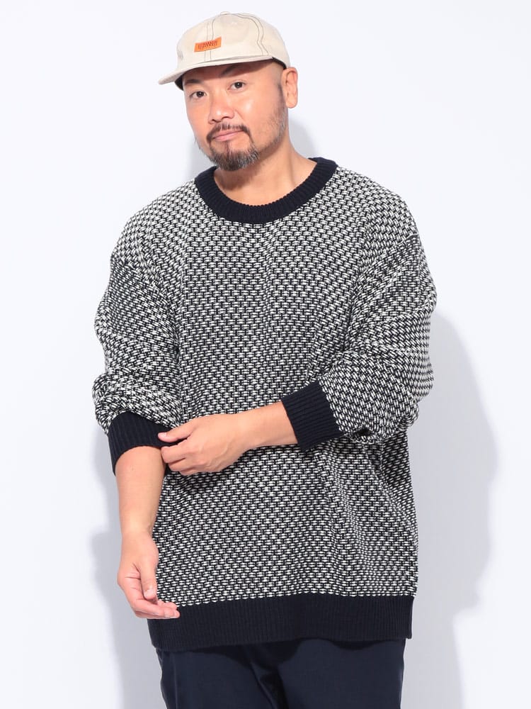 長袖 ニット 5G ジャガード クルーネック トップス セーター プルオーバー 秋 冬 大きいサイズ メンズ