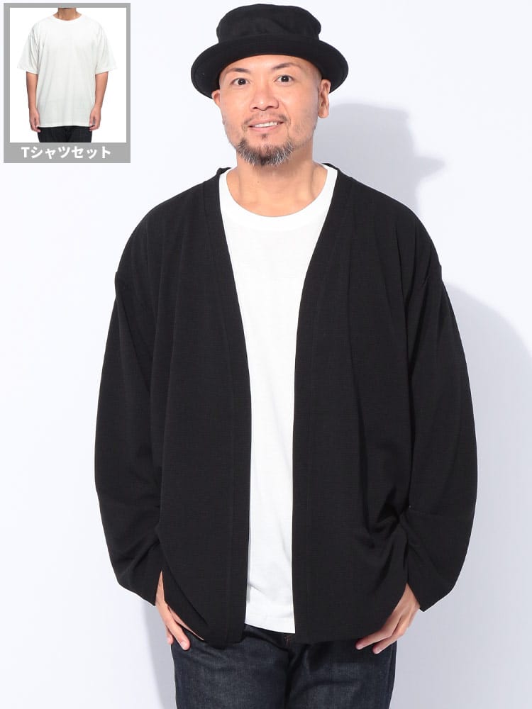 半袖カーディガン大きいサイズ 大きいサイズと大きい服のメンズ通販 大きいサイズ メンズ COLLINS カットバニラン 五分袖 カーディガン 半袖 Tシャツ メランジブラック ブラック 1258-3263-2 3L 4L 5L 6L 8L 3L メンズ