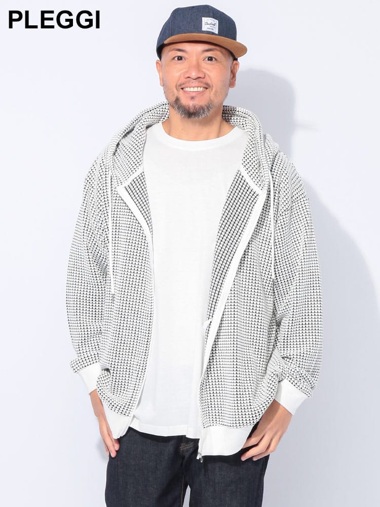 フルジップ パーカー BIGワッフル トップス フード 秋 冬 大きいサイズ メンズ