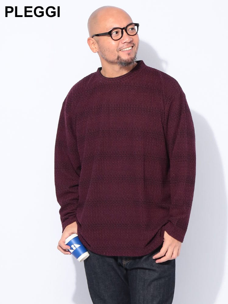 【WEB先行値下げ】長袖 Tシャツ グラデーション リブニット フェイクレイヤード トップス クルーネック ロンT 重ね着風 秋 冬 大きいサイズ メンズ