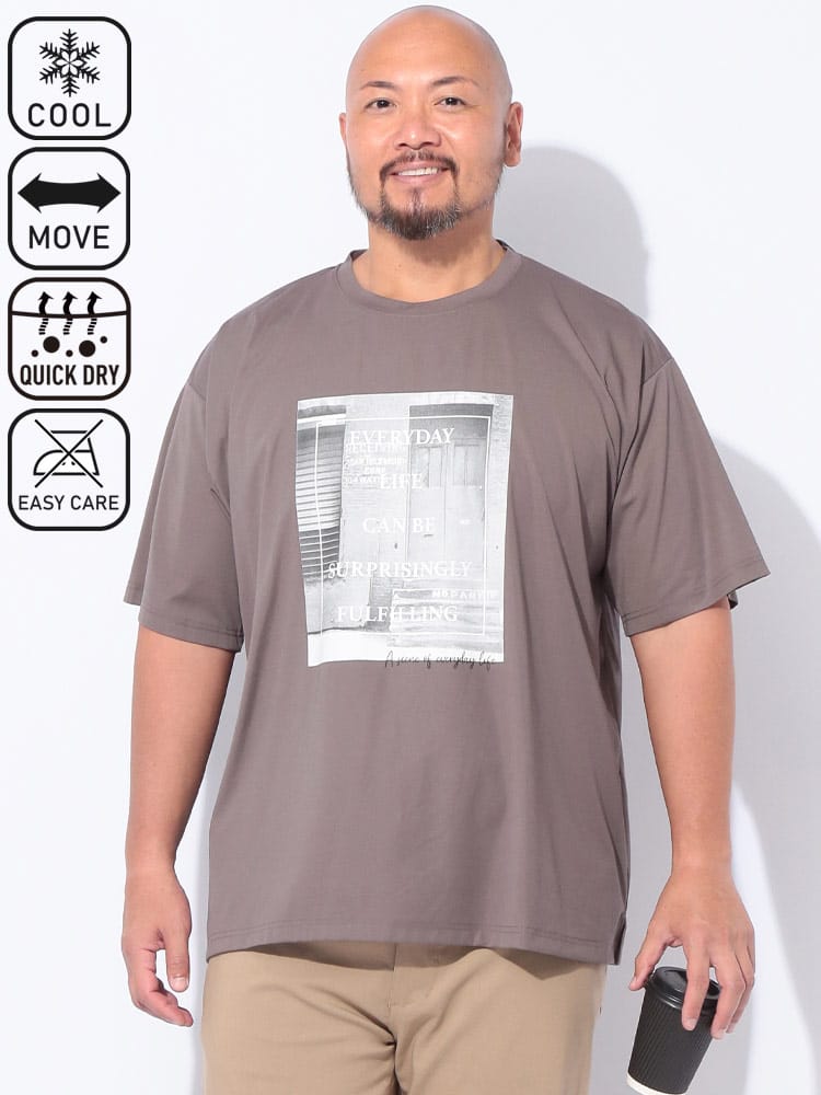 半袖 Tシャツ 冷感 吸水速乾 ストレッチ フォトプリント クルーネック トップス イージーケア 涼しい 春 夏 大きいサイズ メンズ