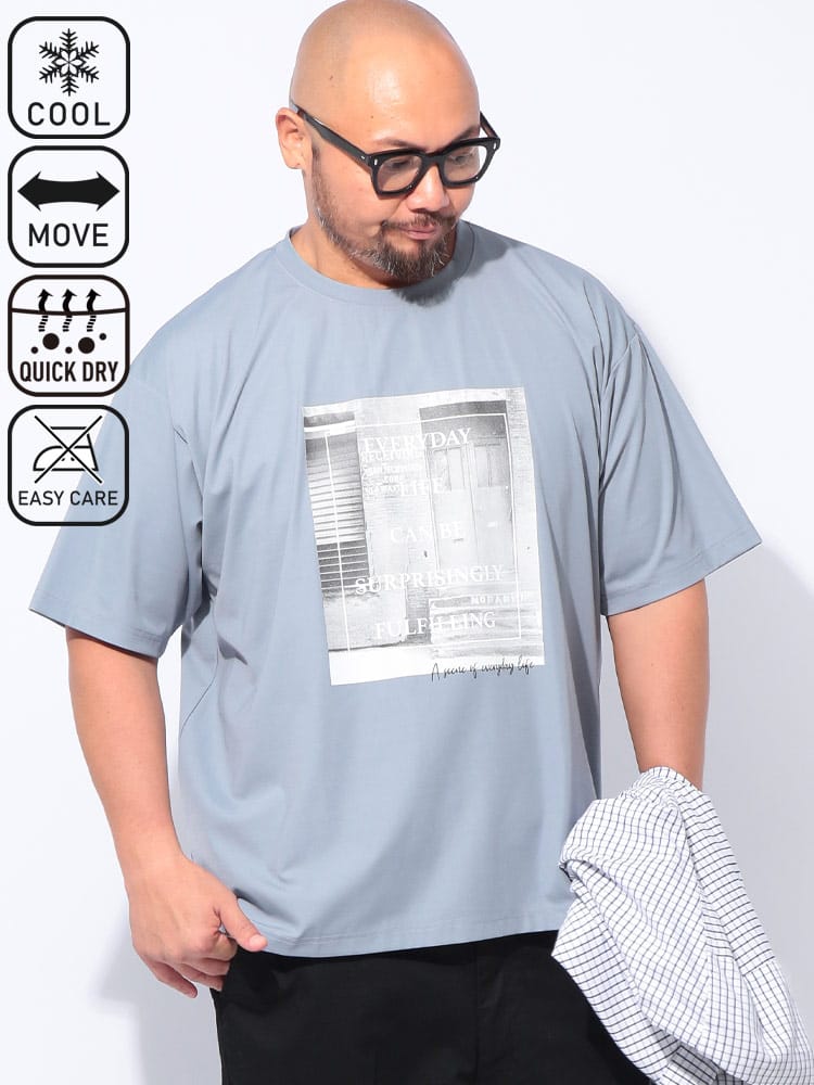 半袖 Tシャツ 冷感 吸水速乾 ストレッチ フォトプリント クルーネック トップス イージーケア 涼しい 春 夏 大きいサイズ メンズ