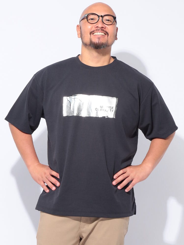 【WEB限定価格】半袖 Tシャツ 梨地 箔プリント クルーネック トップス ゆったり 春 夏 大きいサイズ メンズ