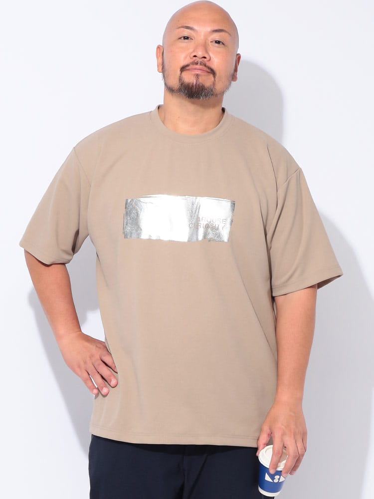 【WEB限定価格】半袖 Tシャツ 梨地 箔プリント クルーネック トップス ゆったり 春 夏 大きいサイズ メンズ