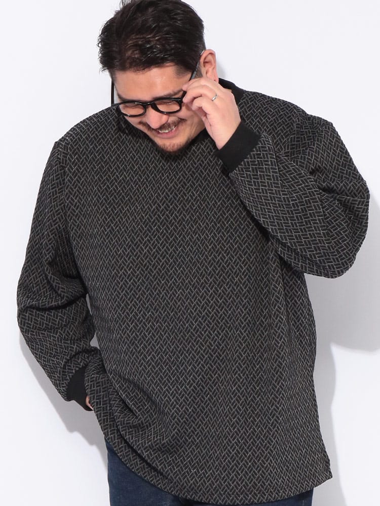 Tシャツ 長袖 メンズ 大きいサイズ フクレジャガード クルーネック トップス ロング Tシャツ 春 夏