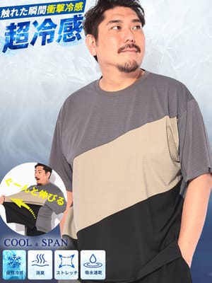 【WEB限定価格】超冷感 半袖 Tシャツ COOL＆SPAN 接触冷感 スーパーストレッチ 消臭効果 吸水速乾 ジャガード トップス メンズ 大きいサイズ