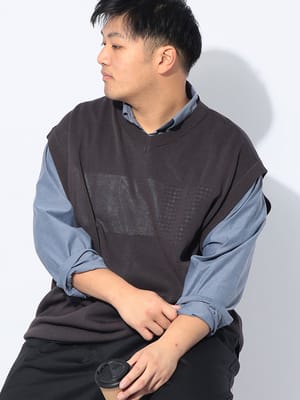 ベスト メンズ 大きいサイズ 12G 天竺編み リネンライク Vネック ニットベスト トップス ニット 無地 春 夏