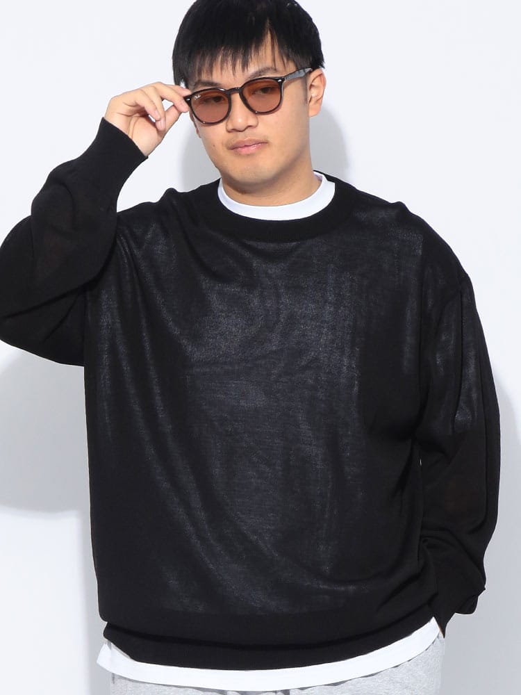 セーター 長袖 メンズ 大きいサイズ 12G 天竺編み リネンライク クルーネック ニット トップス プルオーバー 春