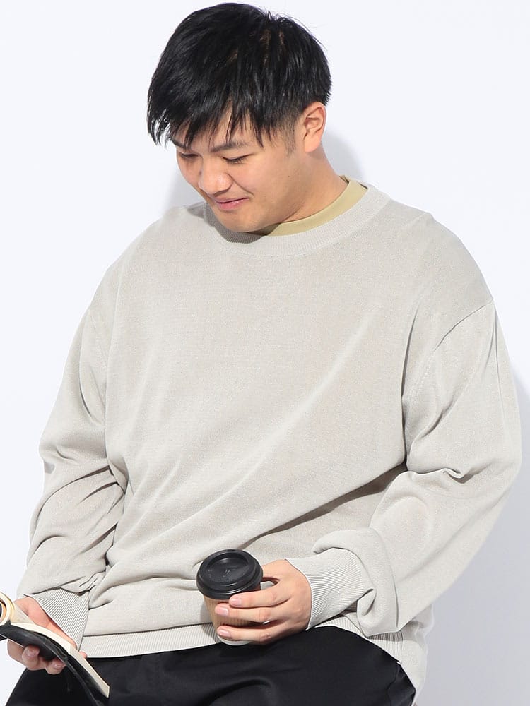 セーター 長袖 メンズ 大きいサイズ 12G 天竺編み リネンライク クルーネック ニット トップス プルオーバー 春