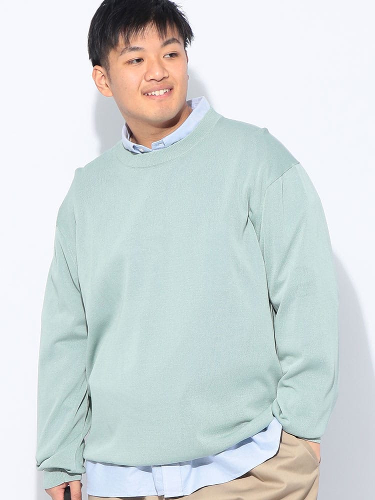 セーター 長袖 メンズ 大きいサイズ 12G 天竺編み リネンライク クルーネック ニット トップス プルオーバー 春