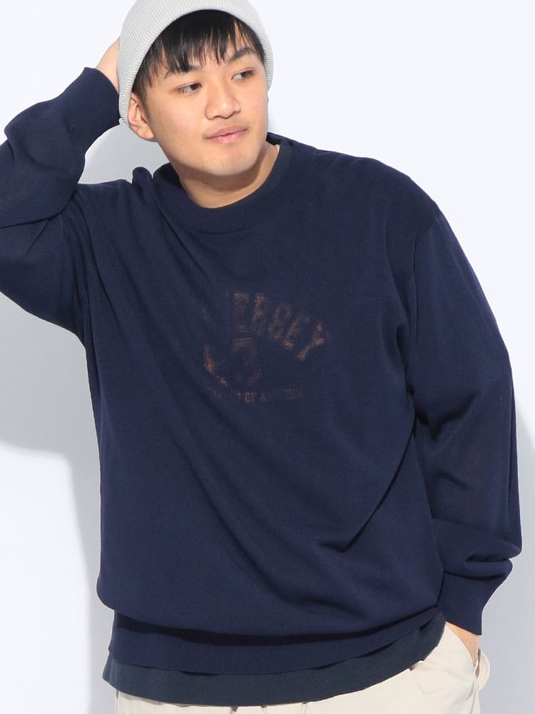 セーター 長袖 メンズ 大きいサイズ 12G 天竺編み リネンライク クルーネック ニット トップス プルオーバー 春