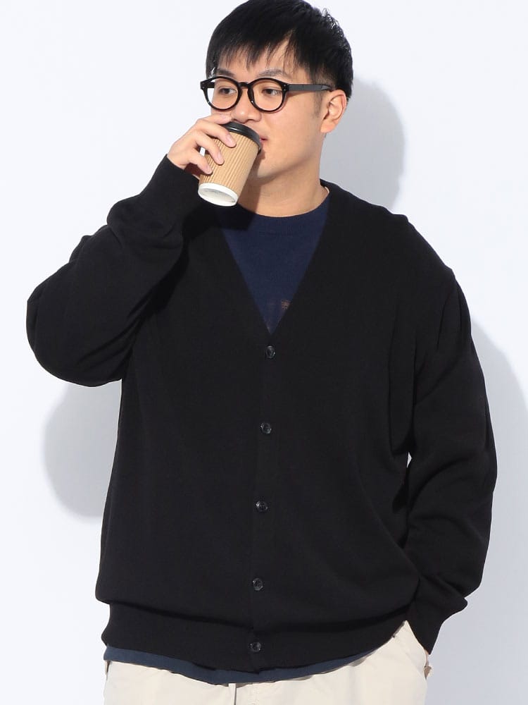 カーディガン 長袖 メンズ 大きいサイズ 12G 天竺編み リネンライク ニット トップス カーデ 羽織 Vネック 春
