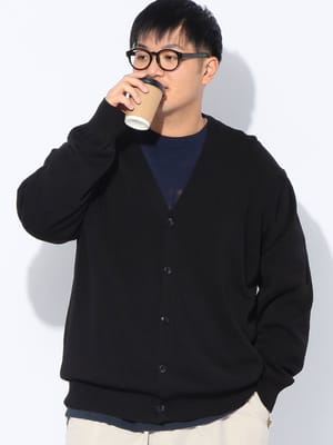 カーディガン 長袖 メンズ 大きいサイズ 12G 天竺編み リネンライク ニット トップス カーデ 羽織 Vネック 春