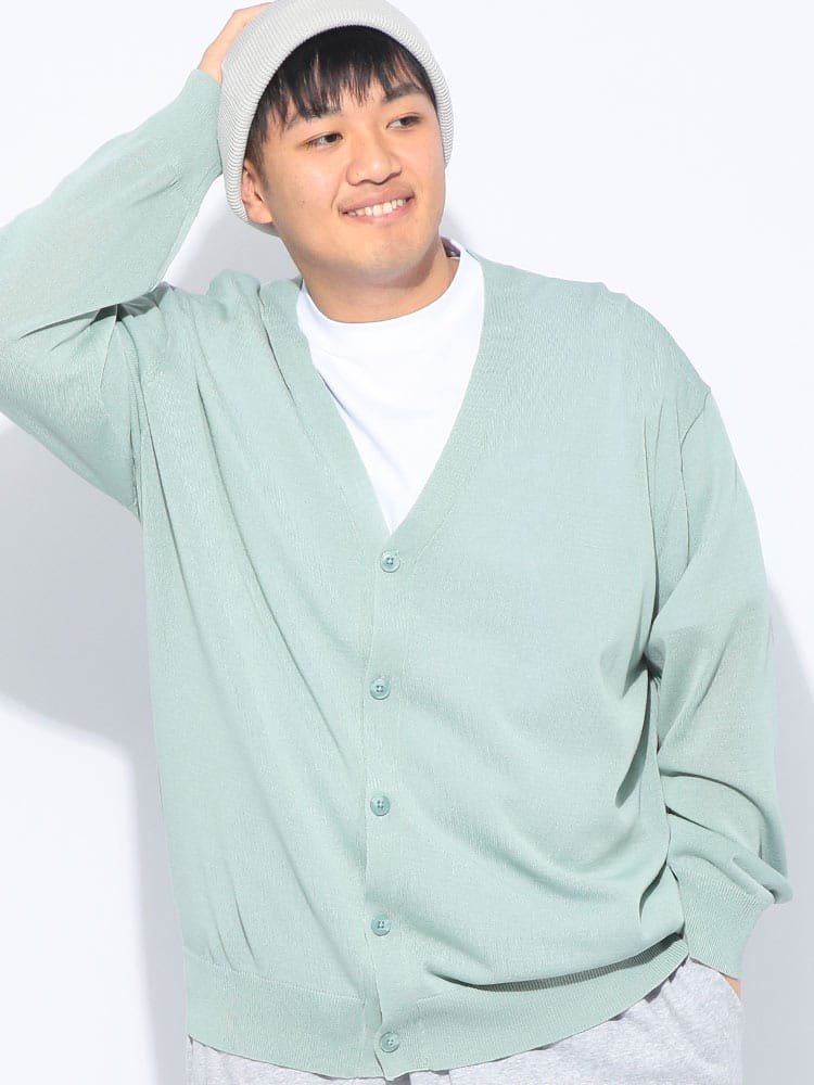 カーディガン 長袖 メンズ 大きいサイズ 12G 天竺編み リネンライク ニット トップス カーデ 羽織 Vネック 春