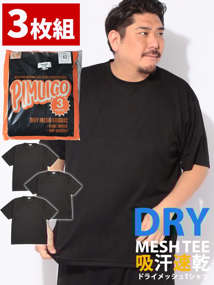 パックTシャツ 半袖  3枚セット 無地 メンズ 大きいサイズ 3Pセット パック入り DRY メッシュ クルーネック カットソー トップス ドライ 冷感