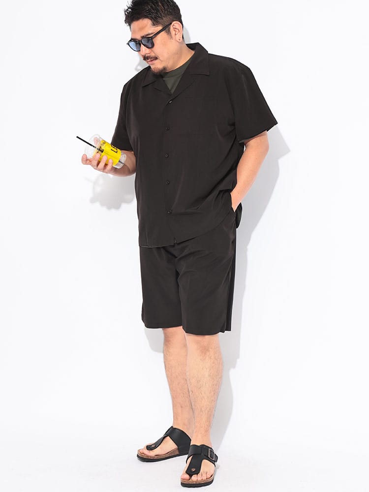 セットアップ 半袖シャツ ショートパンツ メンズ 大きいサイズ WEB限定 収納袋 半袖 開襟シャツ＆ショートパンツセット 上下セット シンプル ハーフパンツ