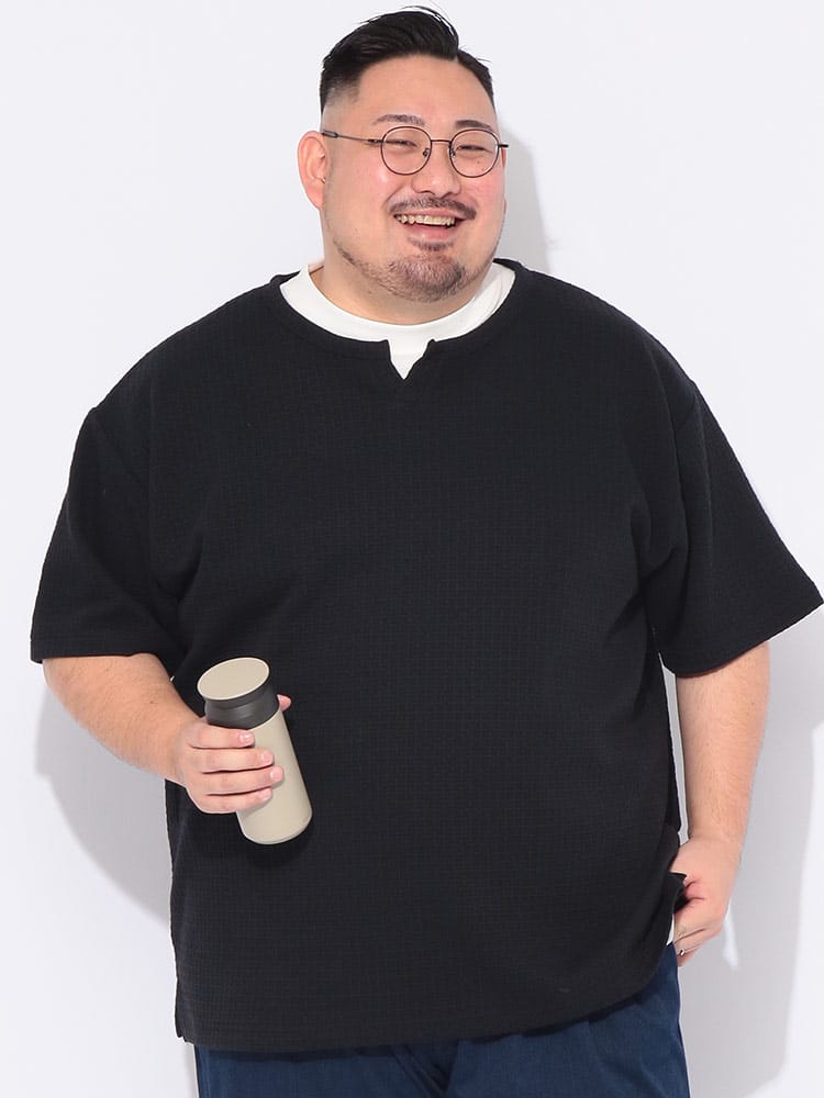 【WEB限定価格】Tシャツ 半袖 メンズ 大きいサイズ 幾何学ジャガード キーネック カットソー トップス デザイン おしゃれ 春 夏