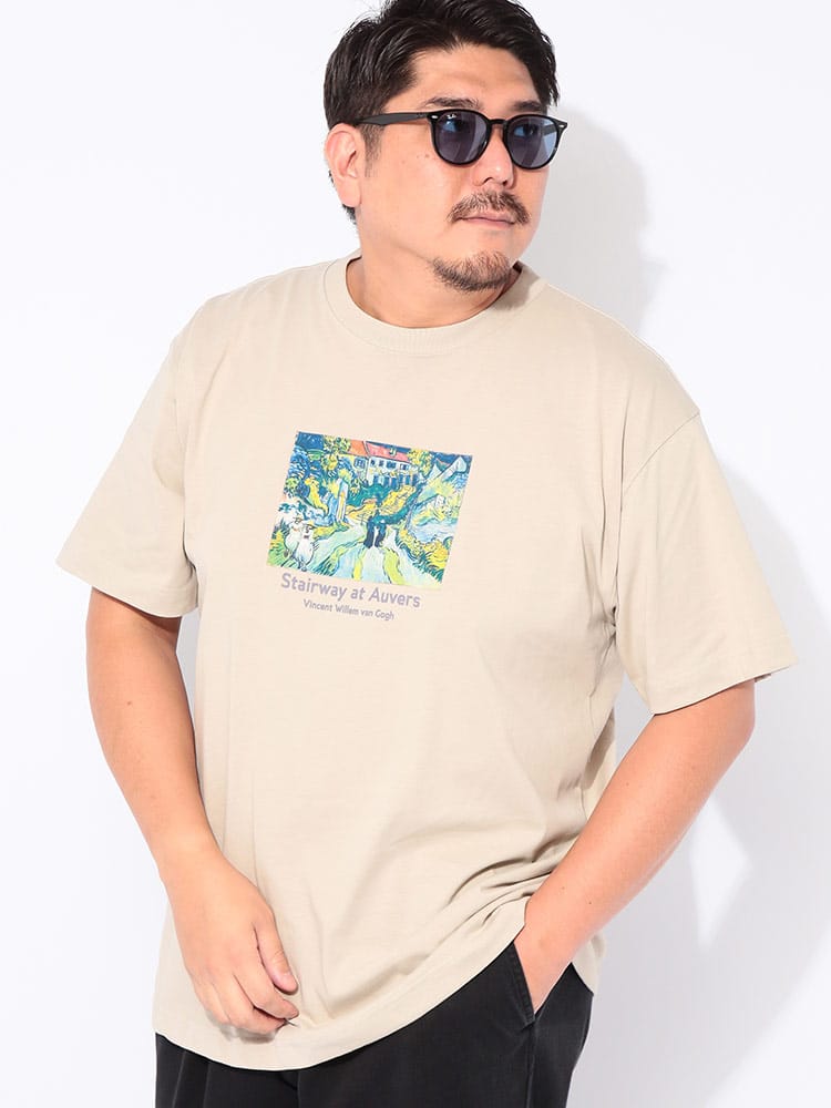 Tシャツ 半袖 メンズ 大きいサイズ 冷感 画家プリント クルーネック カットソー トップス シャツ プリント 柄 クルー 春 夏