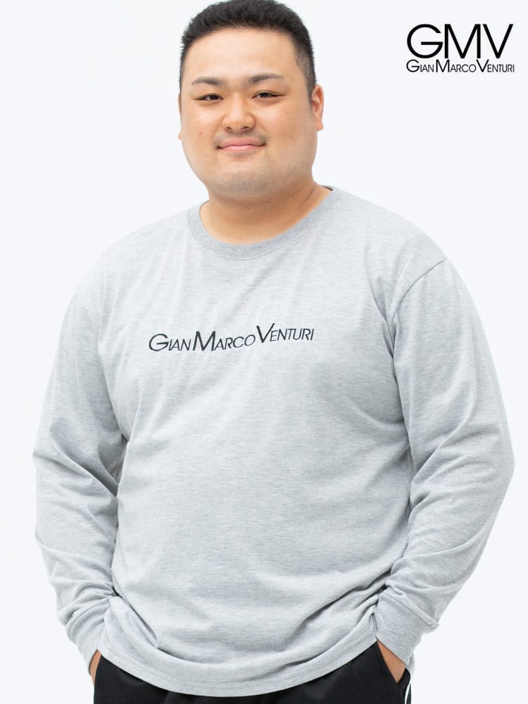大きいサイズ メンズ GIAN MARCO VENTURI (ジャンマルコベンチューリ) ロゴ刺繍 バックプリント クルーネック 長袖 Tシャツ ロンT