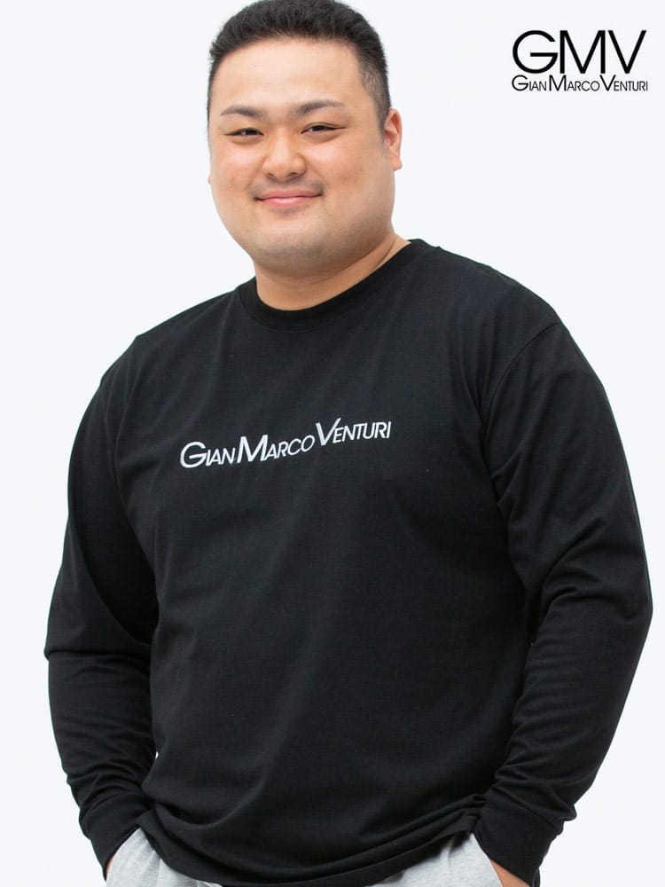 大きいサイズ メンズ GIAN MARCO VENTURI (ジャンマルコベンチューリ) ロゴ刺繍 バックプリント クルーネック 長袖 Tシャツ ロンT