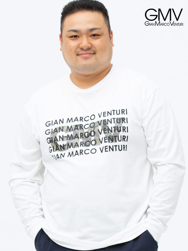 大きいサイズ メンズ GIAN MARCO VENTURI (ジャンマルコベンチューリ) ロゴプリント 迷彩 クルーネック 長袖 Tシャツ ロンT
