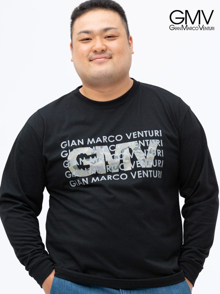 大きいサイズ メンズ GIAN MARCO VENTURI (ジャンマルコベンチューリ) ロゴプリント 迷彩 クルーネック 長袖 Tシャツ ロンT