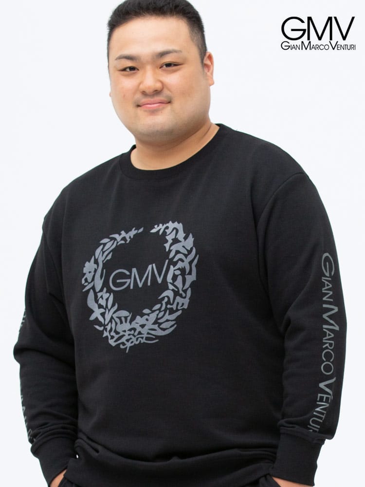 大きいサイズ メンズ GIAN MARCO VENTURI (ジャンマルコベンチューリ) 裏毛 アームプリント クルーネック トレーナー