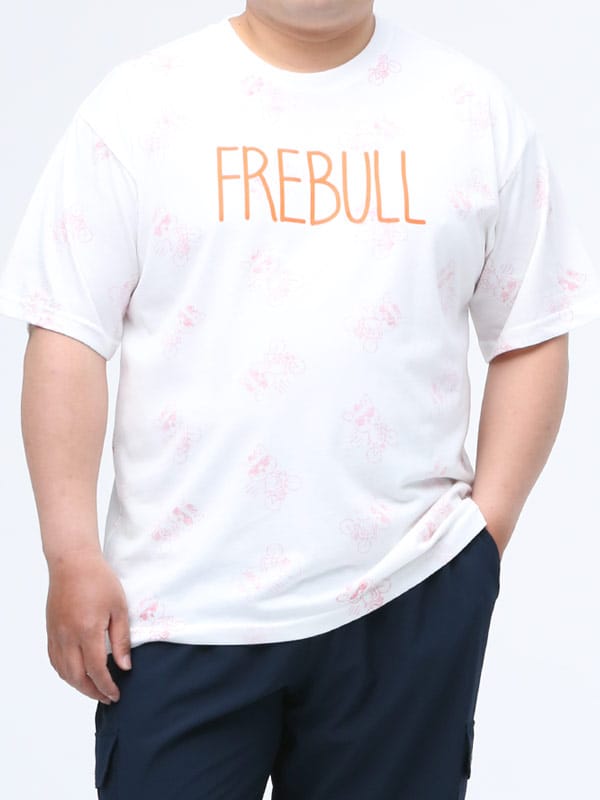 在庫処分 返品交換不可 大きいサイズ メンズ FRE BULL (フレブル) 裏総柄DOG ロゴプリント クルーネック 半袖 Tシャツ