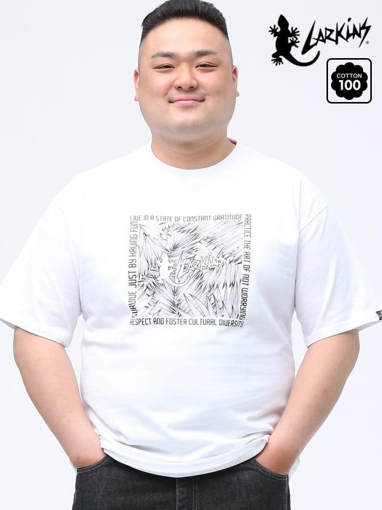 大きいサイズ メンズ LARKiNS (ラーキンス) フロントプリント クルーネック 半袖 Tシャツ