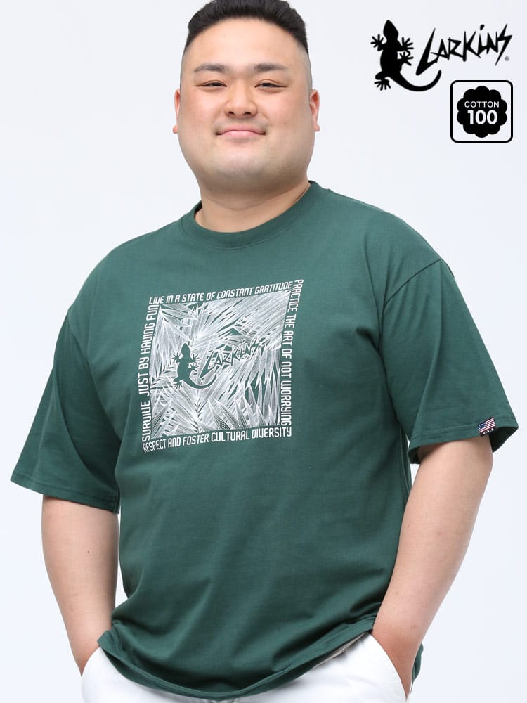 大きいサイズ メンズ LARKiNS (ラーキンス) フロントプリント クルーネック 半袖 Tシャツ