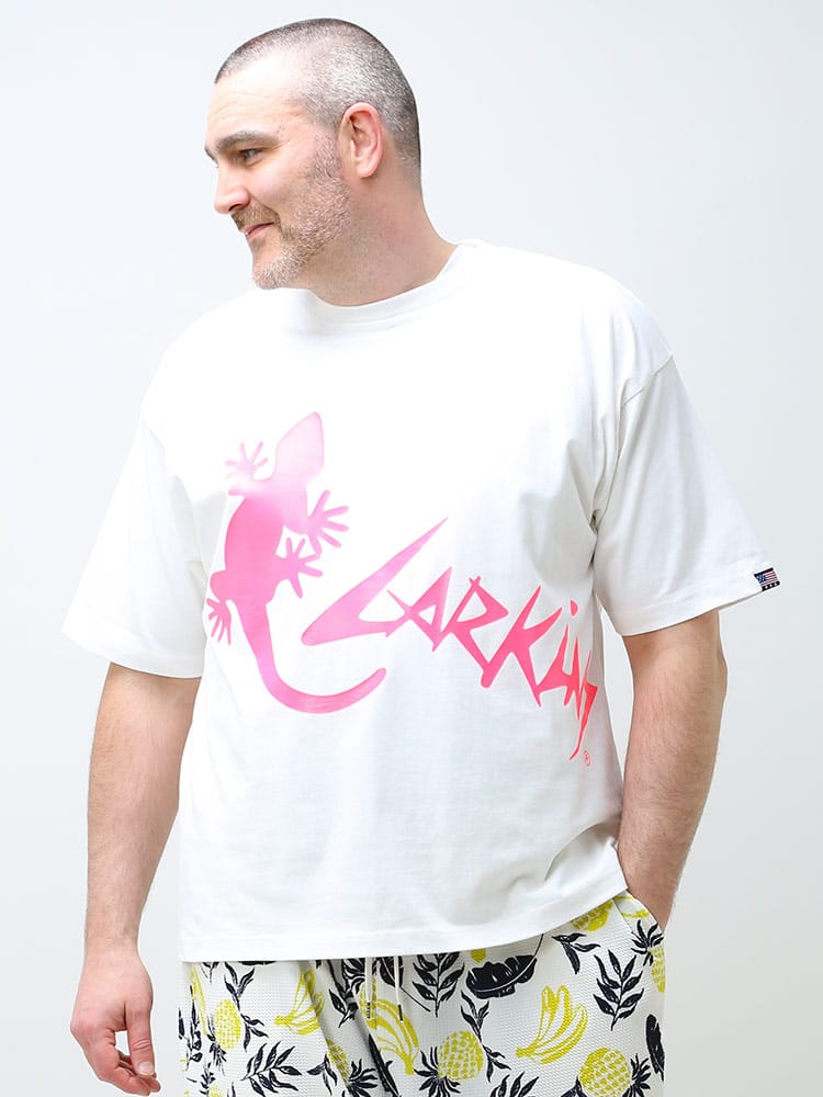 大きいサイズ メンズ LARKiNS (ラーキンス) BIGロゴ クルーネック 半袖 Tシャツ