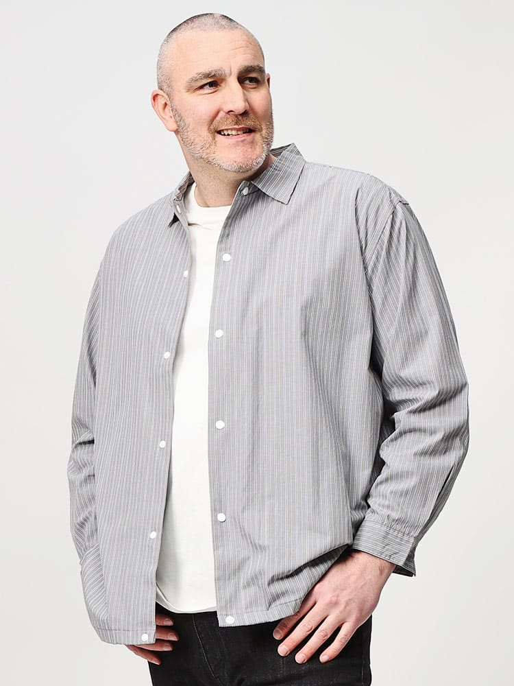 ALPHA CUBIC SPORT アルファキュービックスポーツ 長袖 シャツ ビジネスシャツ カジュアルシャツ  綿100％ ストライプ柄 スナップボタン レギュラーカラー 大きいサイズ メンズ