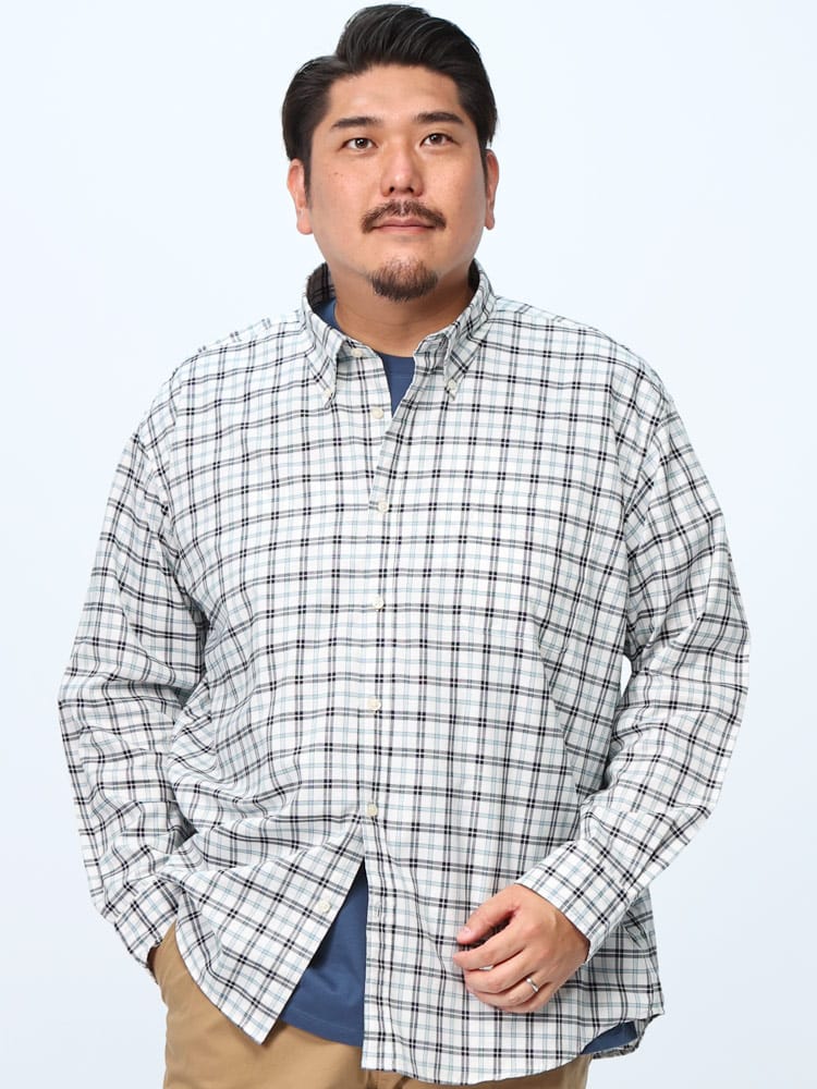 綿100％ チェック柄 ボタンダウン オックスフォード 長袖 シャツ (ALPHA CUBIC SPORT) アルファキュービックスポーツ 大きいサイズ メンズ 